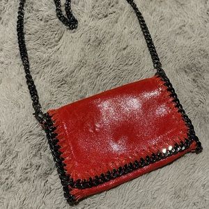 Red Chain Leather Crossbody Purse